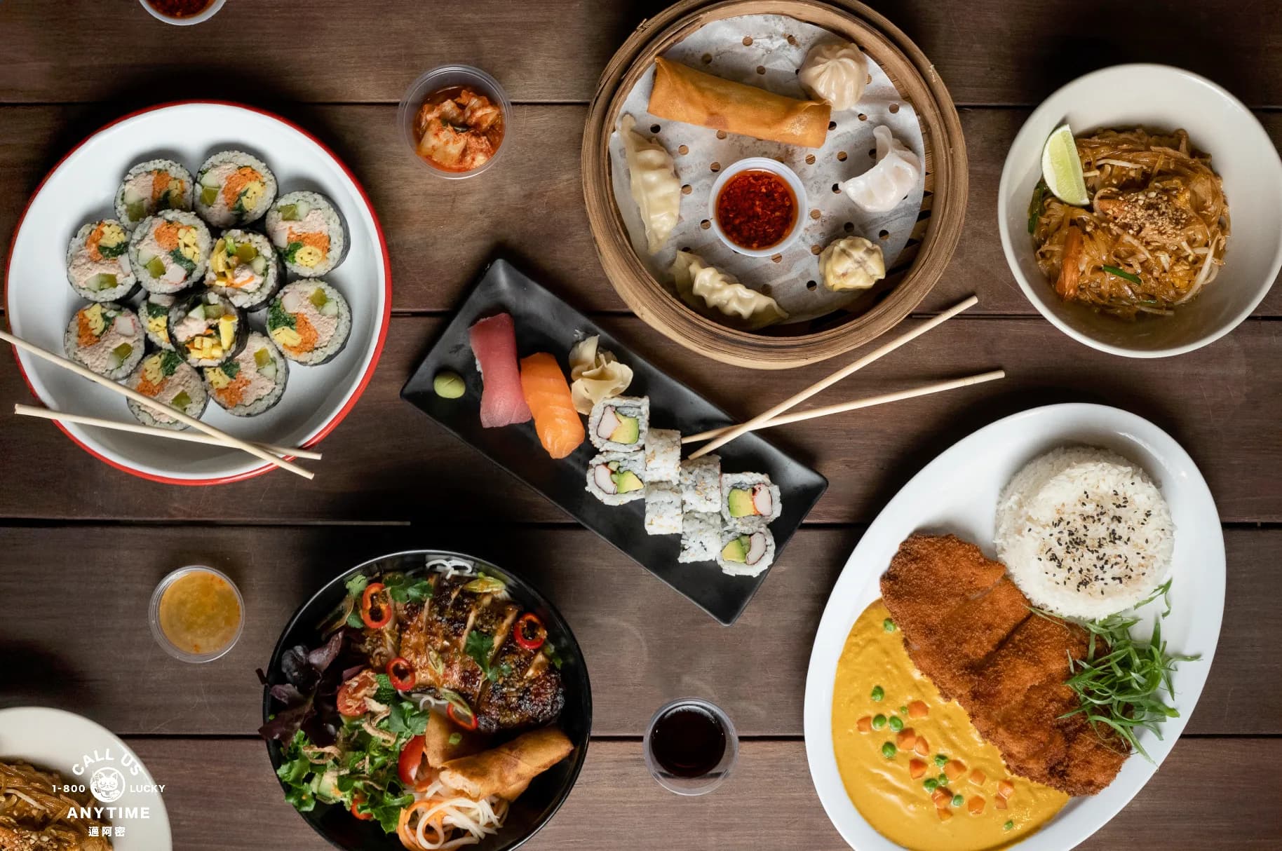 The neon-lit Asian food hall 1-800-Lucky in Wynwood, Miami.